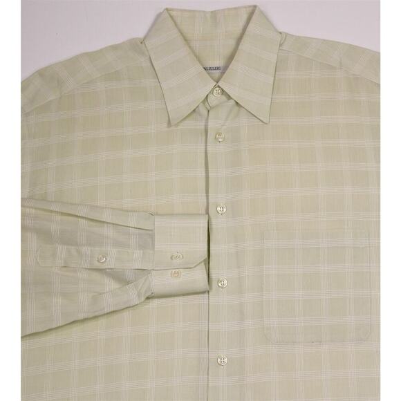 Pal Zileri Lime Green Check Plaid Cotton Dress Shirt (41) 16-34/35 - Picture 1 of 8